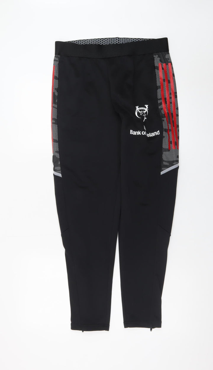 Adidas Men Black Jogger Sweatpants Medium Tapered Red Stripe Sportswear