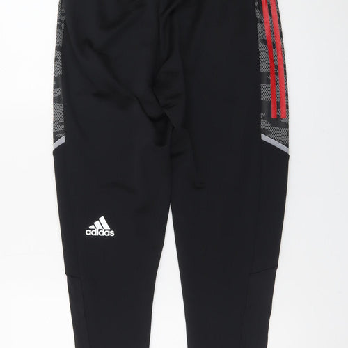 Adidas Men Black Jogger Sweatpants Medium Tapered Red Stripe Sportswear