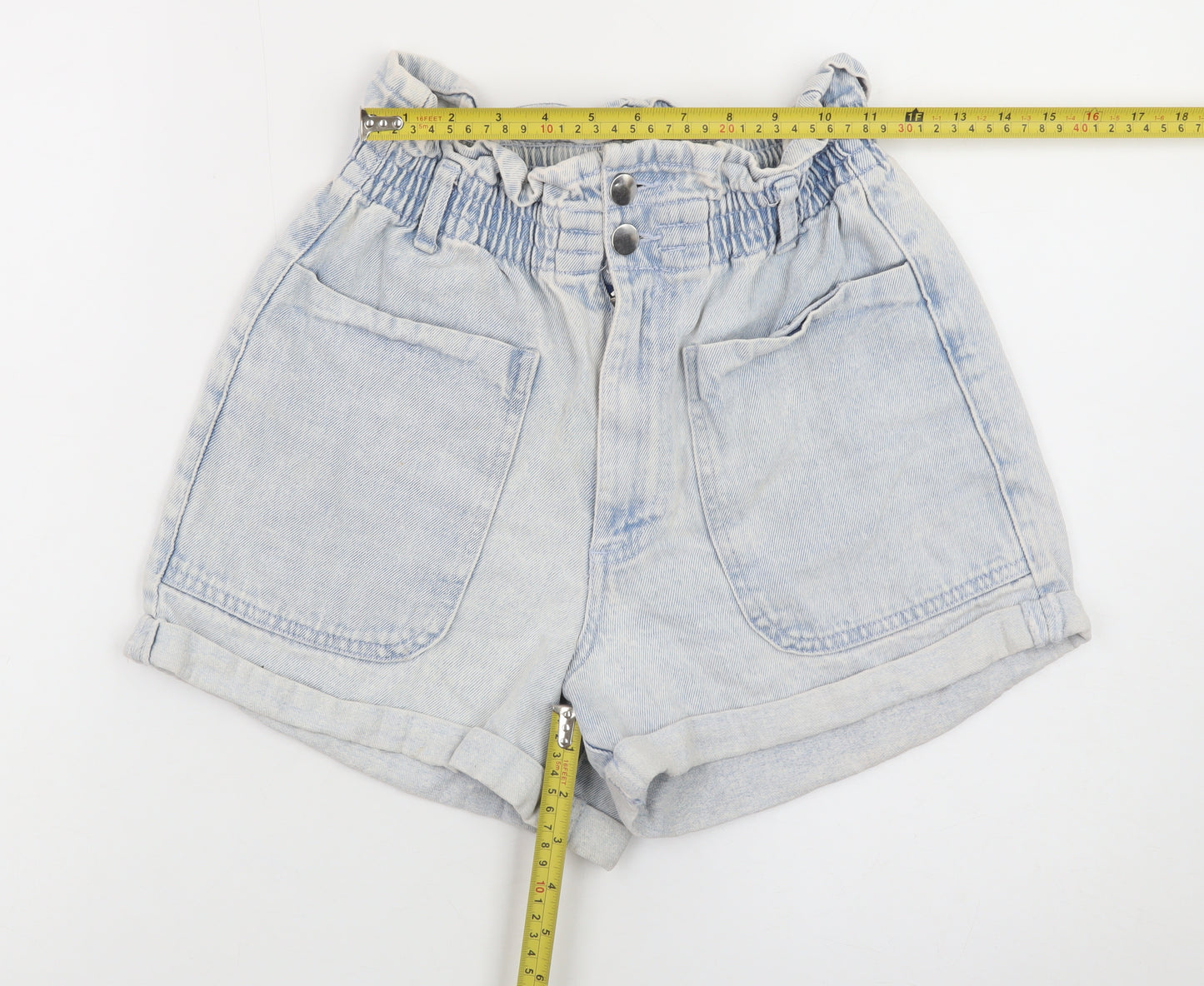 Savida Women’s Blue Paperbag Denim Shorts Size 8 High Waist