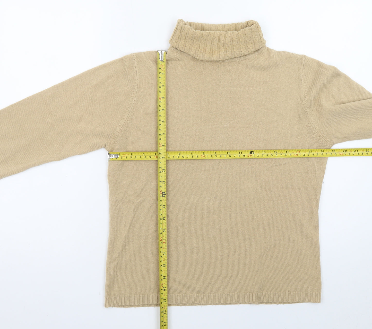 Debbie Morgan Women Beige Roll Neck Knit Jumper Size L