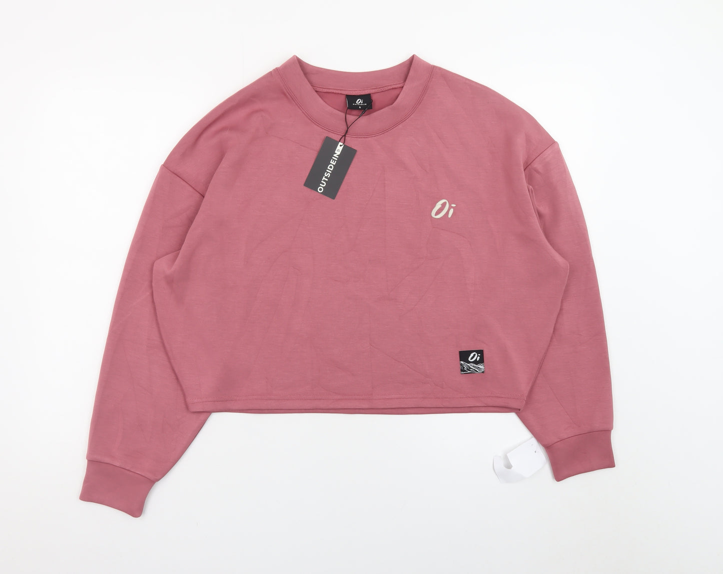 Outsidein Women Pink Cropped Pullover Sweatshirt Size S
