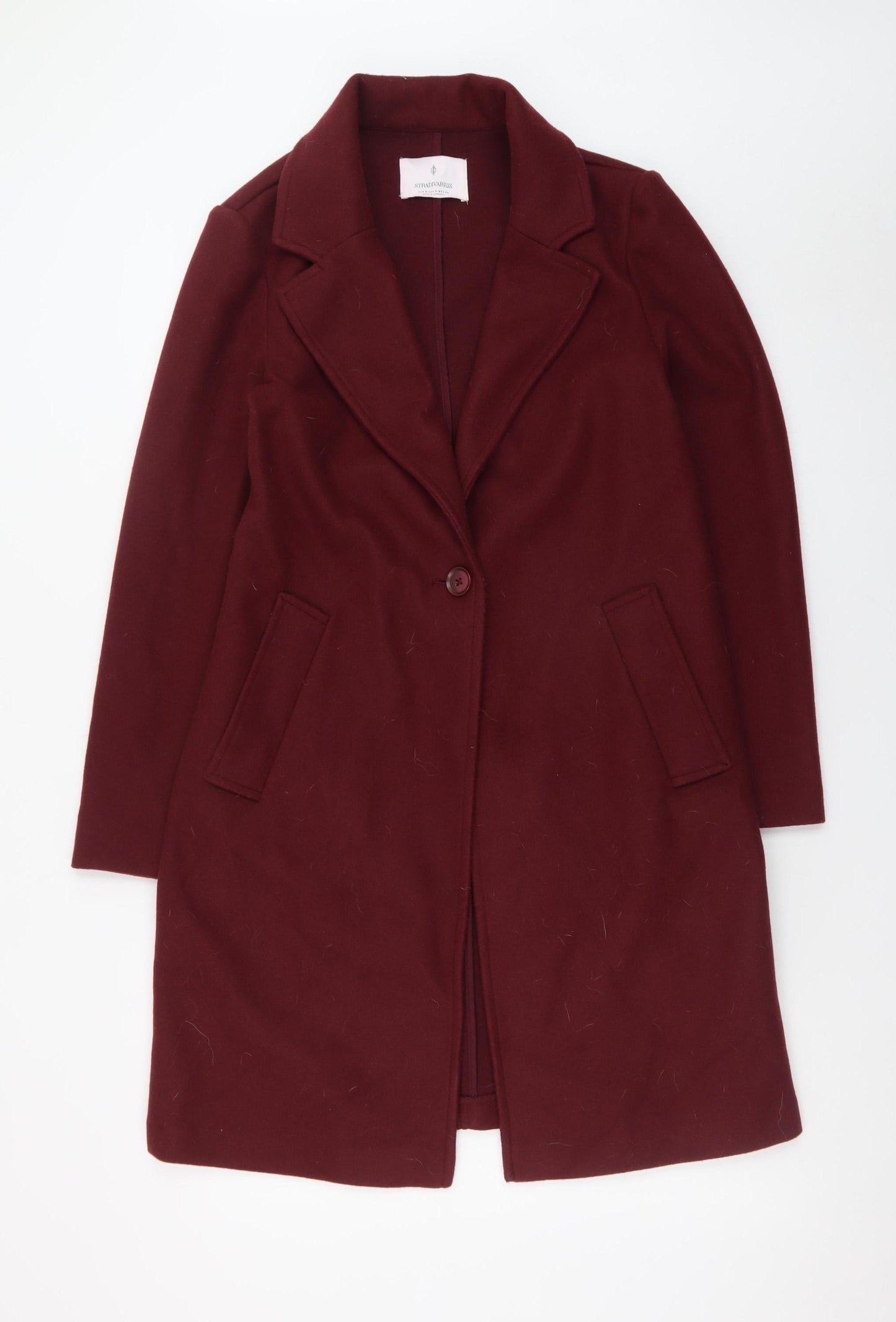 Stradivarius Women's Red Long Overcoat Size 10 Polyester