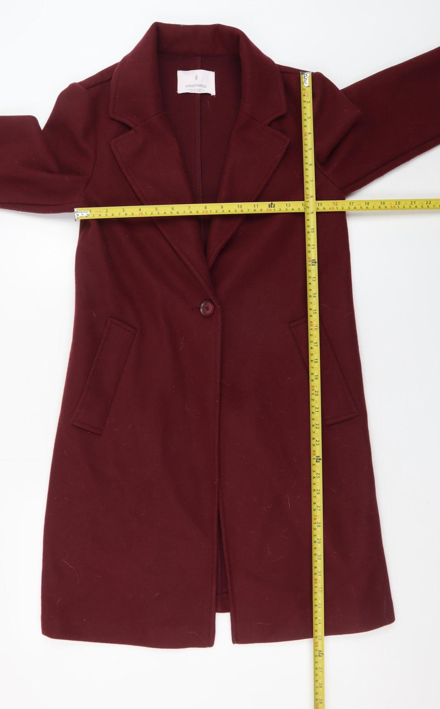 Stradivarius Women's Red Long Overcoat Size 10 Polyester