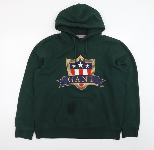 GANT Men's Green 2XL Pullover Hoodie with Embroidered Logo