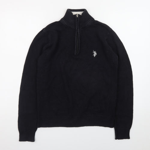 U.S. Polo Assn. Men’s Black Small 1/4 Zip Cotton Jumper