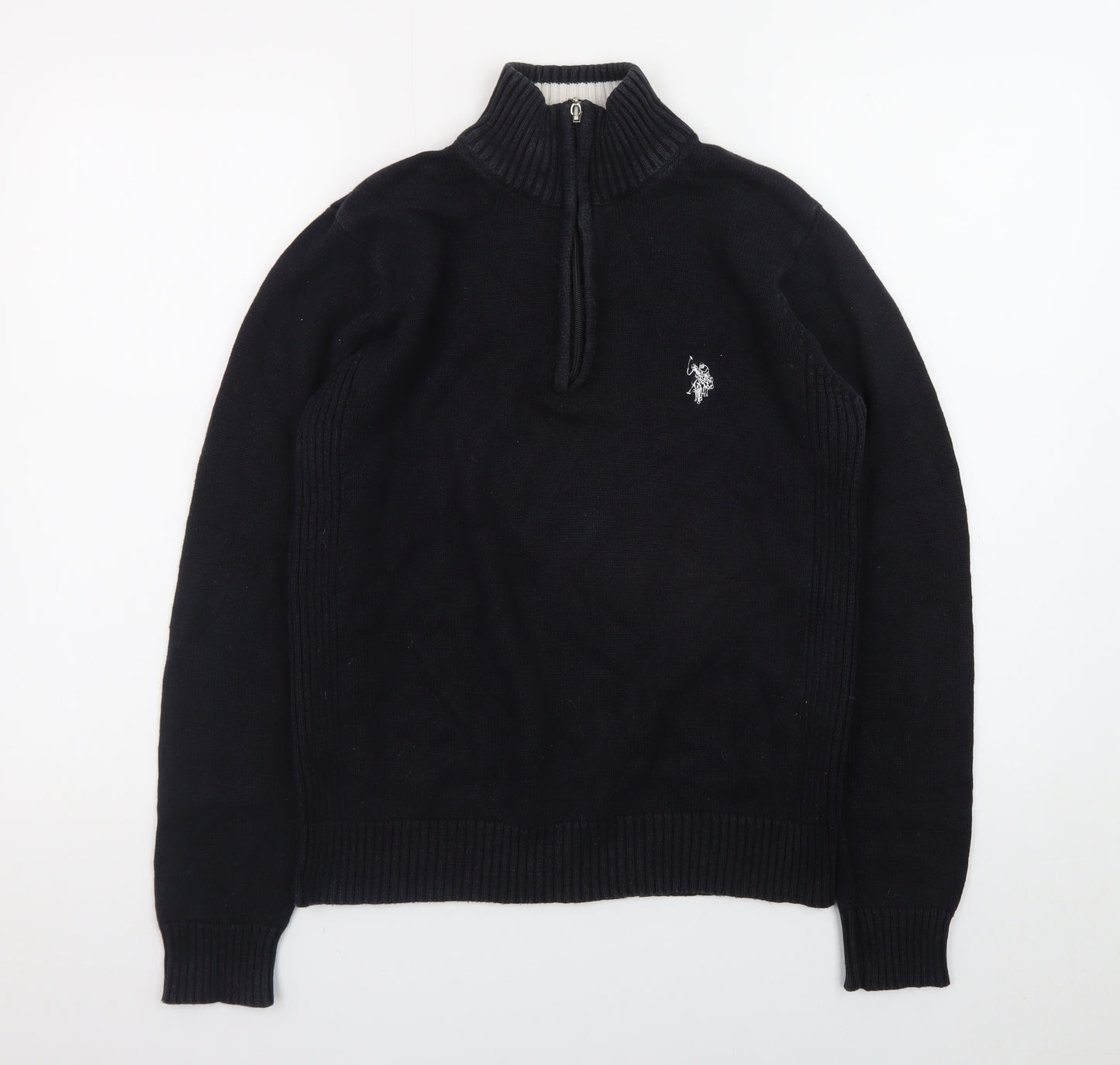U.S. Polo Assn. Men’s Black Small 1/4 Zip Cotton Jumper