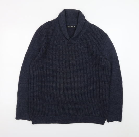 Dunnes Stores Mens Blue XL Collared Chunky Knit Pullover Jumper