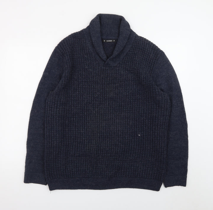 Dunnes Stores Mens Blue XL Collared Chunky Knit Pullover Jumper