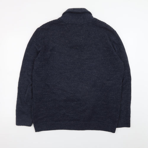 Dunnes Stores Mens Blue XL Collared Chunky Knit Pullover Jumper