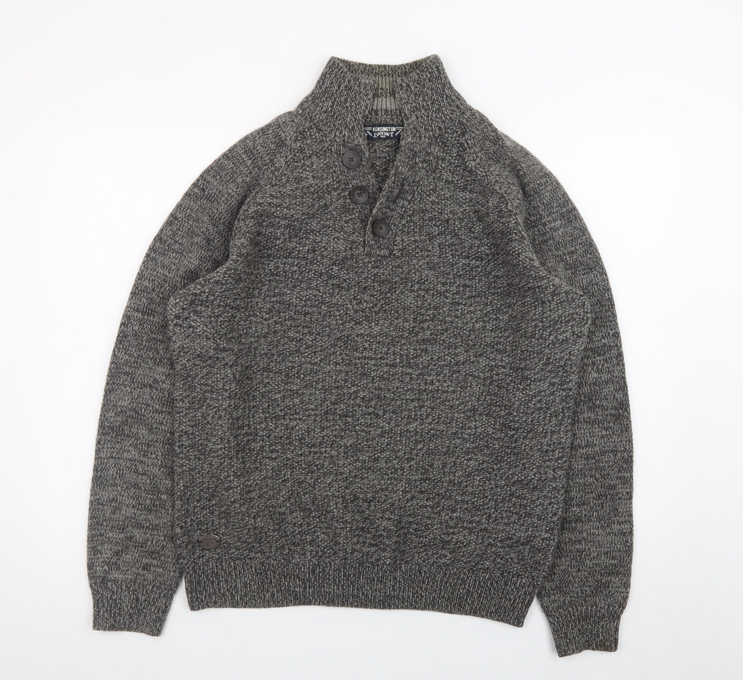 Kensington Eastside Men's Grey L Henley Knit Jumper