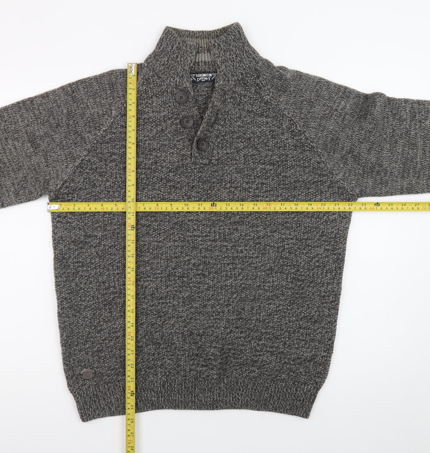Kensington Eastside Men's Grey L Henley Knit Jumper