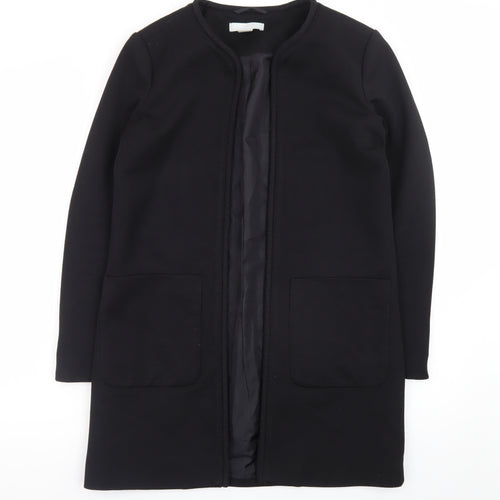 H&M Womens Black Size 8 Long Collarless Open Front Coat