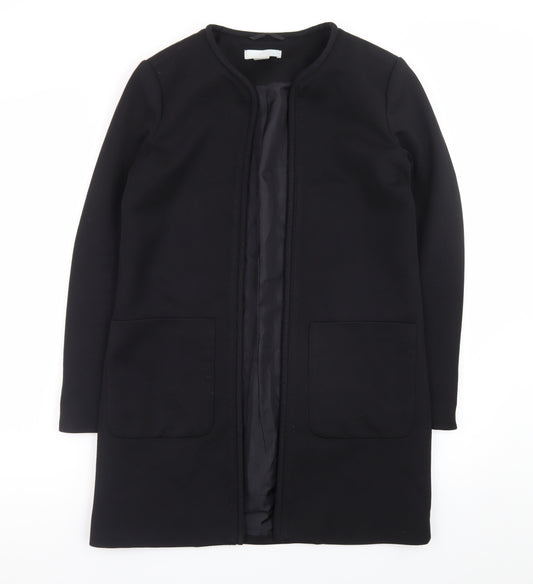 H&M Womens Black Size 8 Long Collarless Open Front Coat