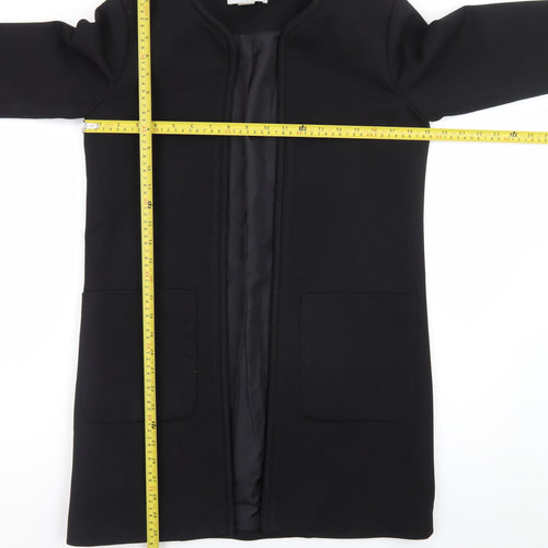 H&M Womens Black Size 8 Long Collarless Open Front Coat
