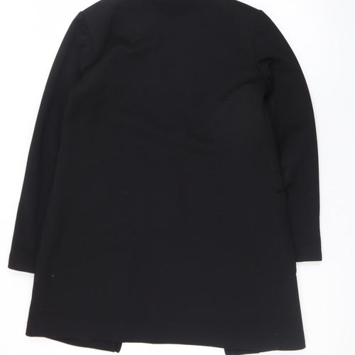 H&M Womens Black Size 8 Long Collarless Open Front Coat