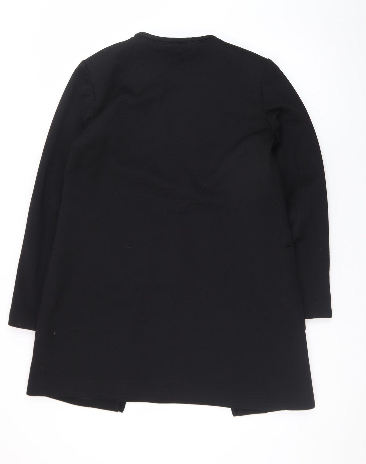 H&M Womens Black Size 8 Long Collarless Open Front Coat