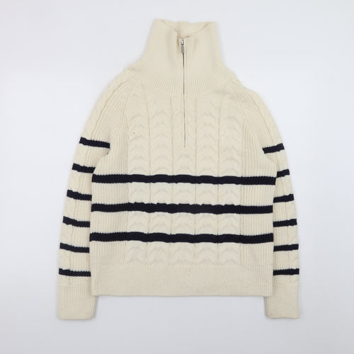 Dunnes Stores Womens Ivory Cable Knit Half Zip Jumper Size 14