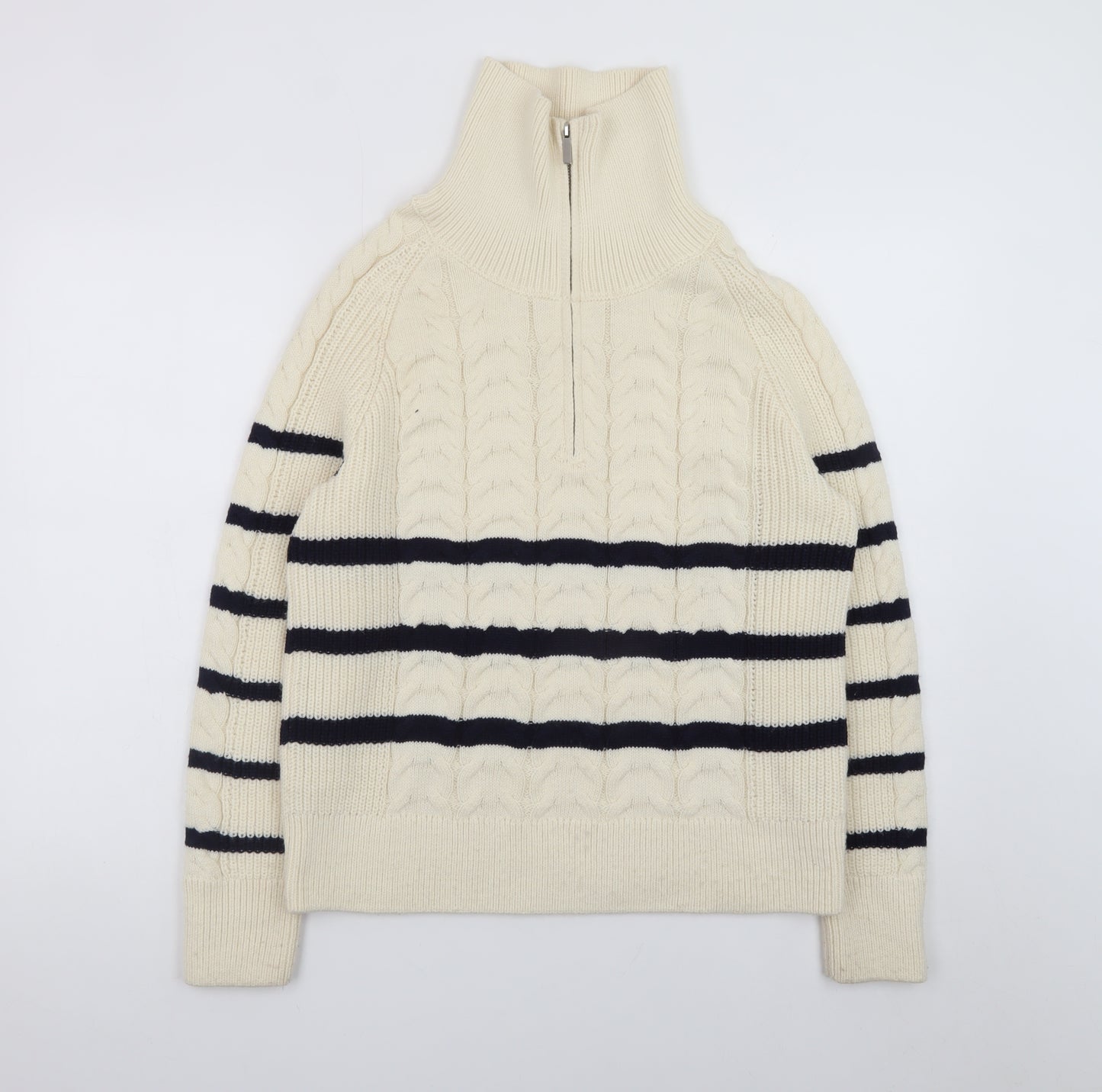 Dunnes Stores Womens Ivory Cable Knit Half Zip Jumper Size 14