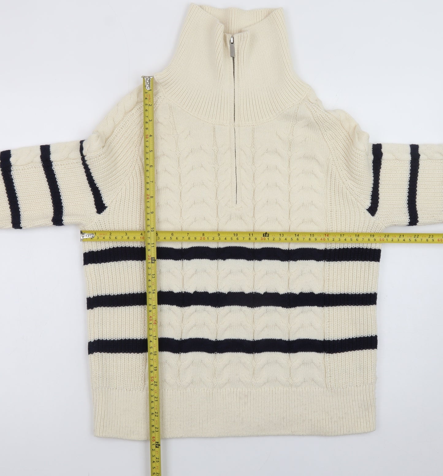 Dunnes Stores Womens Ivory Cable Knit Half Zip Jumper Size 14