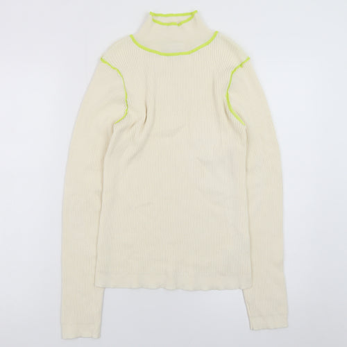 Topshop Women’s Ivory Ribbed Roll Neck Knit Top M Long Sleeve