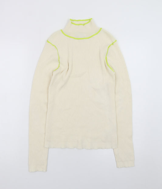 Topshop Women’s Ivory Ribbed Roll Neck Knit Top M Long Sleeve