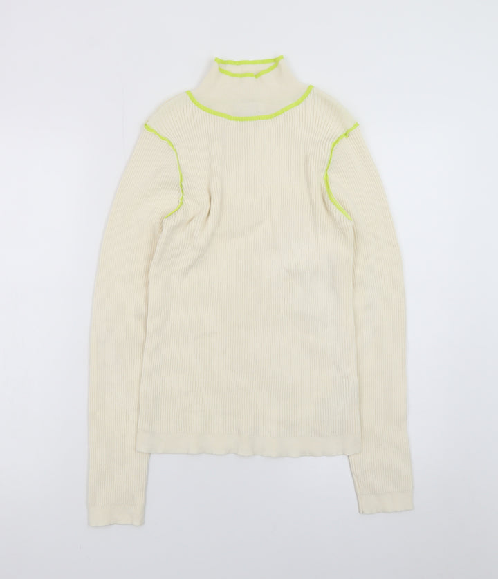 Topshop Women’s Ivory Ribbed Roll Neck Knit Top M Long Sleeve