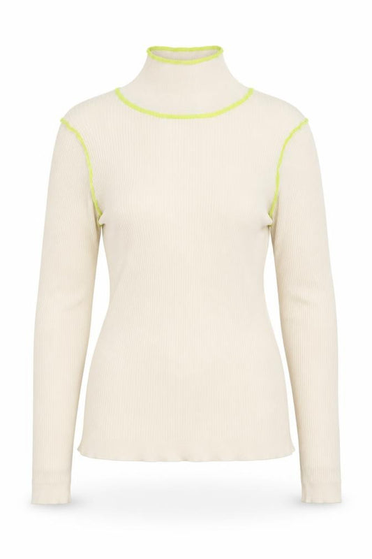 Front view of Topshop Women’s Ivory Ribbed Roll Neck Knit Top M Long Sleeve