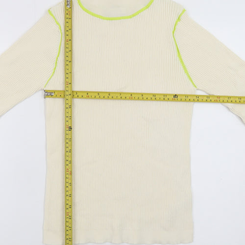 Topshop Women’s Ivory Ribbed Roll Neck Knit Top M Long Sleeve