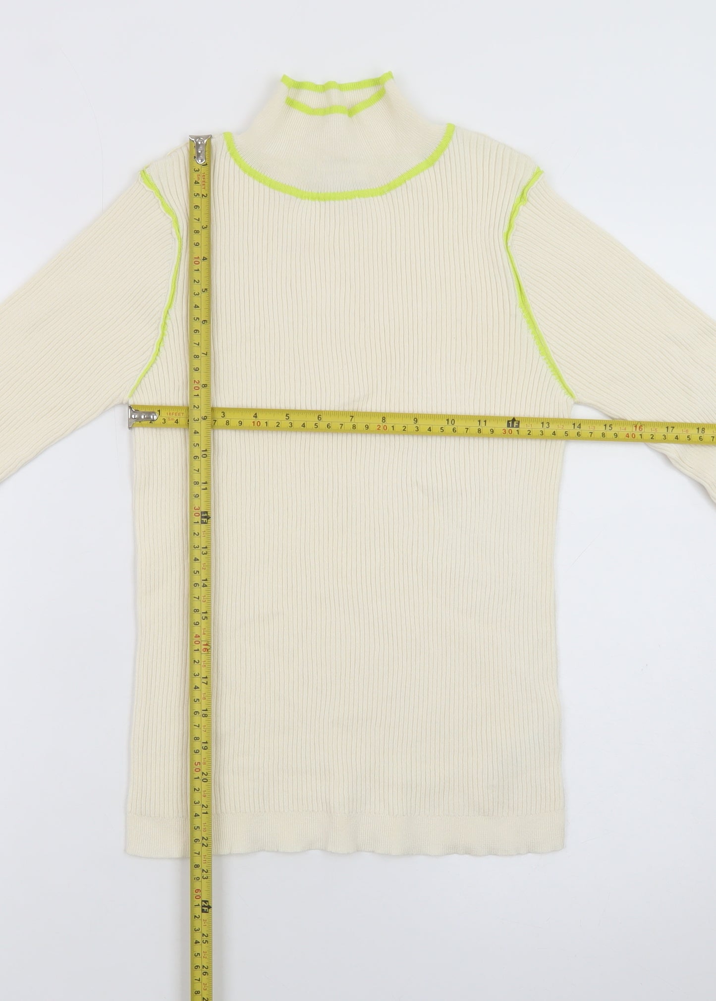Topshop Women’s Ivory Ribbed Roll Neck Knit Top M Long Sleeve