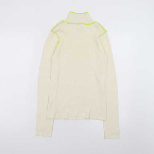 Topshop Women’s Ivory Ribbed Roll Neck Knit Top M Long Sleeve