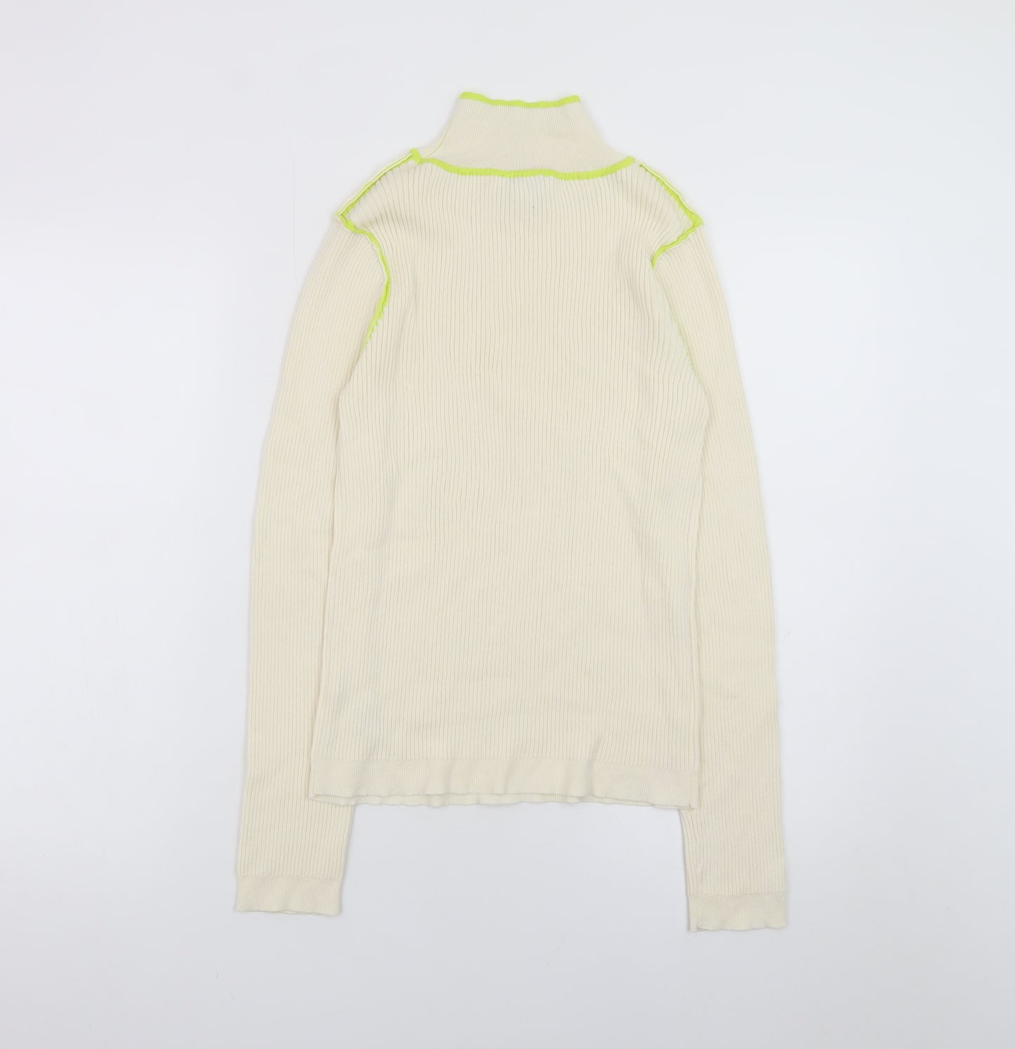 Topshop Women’s Ivory Ribbed Roll Neck Knit Top M Long Sleeve