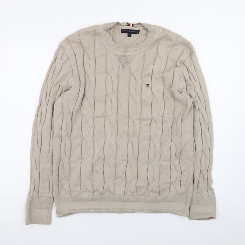 Tommy Hilfiger Men’s Beige Cable-Knit Cotton Jumper M