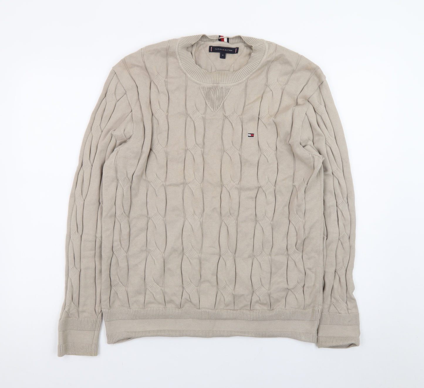 Tommy Hilfiger Men’s Beige Cable-Knit Cotton Jumper M
