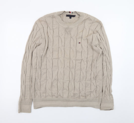 Tommy Hilfiger Men’s Beige Cable-Knit Cotton Jumper M
