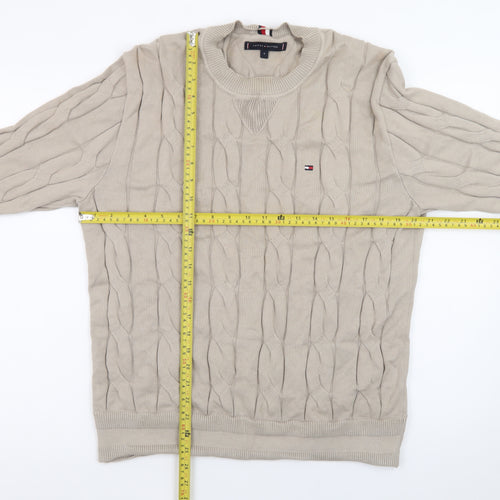 Tommy Hilfiger Men’s Beige Cable-Knit Cotton Jumper M