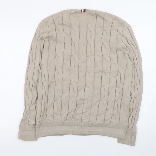 Tommy Hilfiger Men’s Beige Cable-Knit Cotton Jumper M