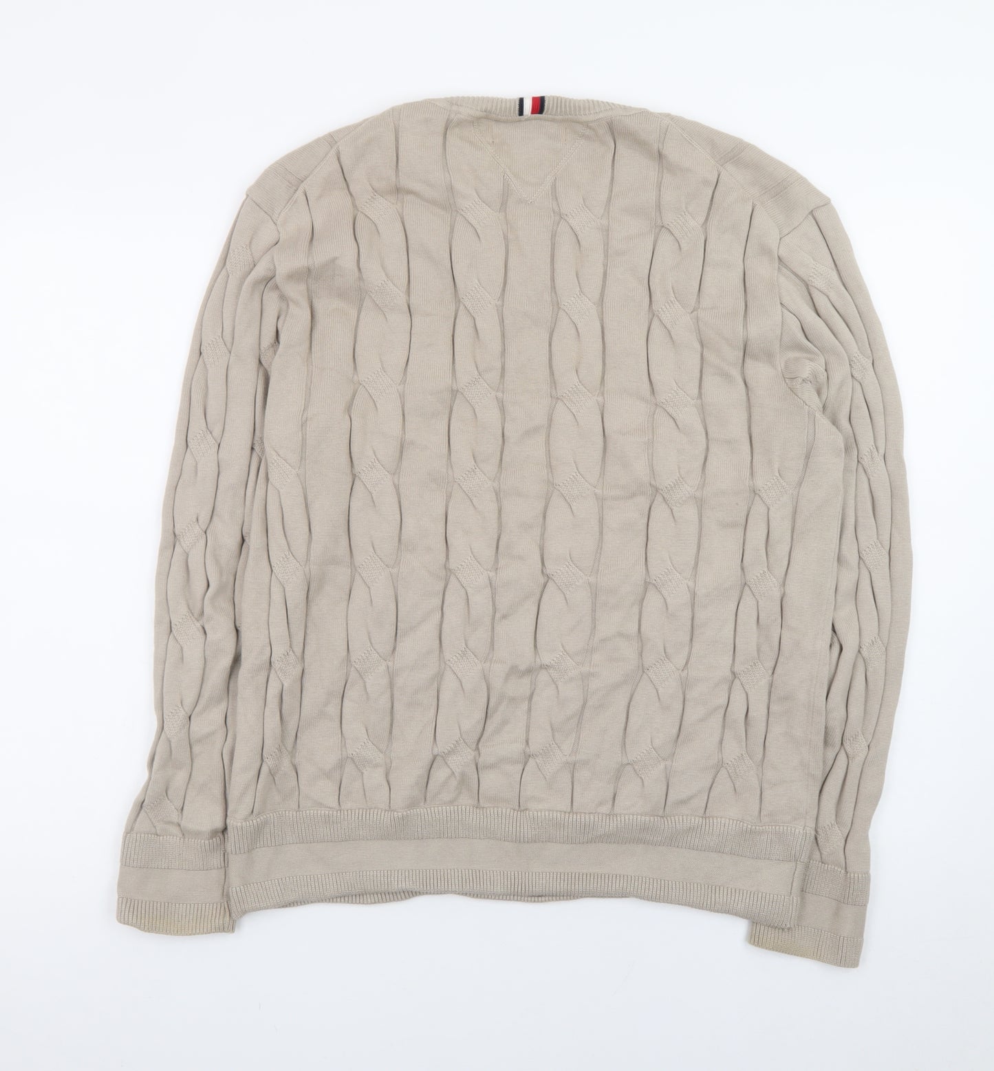 Tommy Hilfiger Men’s Beige Cable-Knit Cotton Jumper M