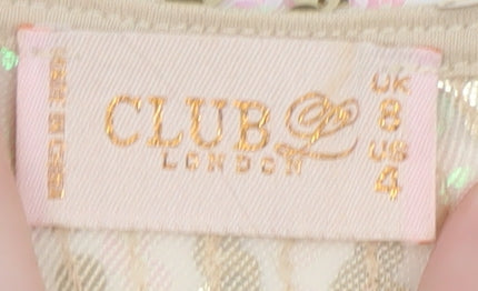 Club London Women Beige Sequin Cropped Long Sleeve Blouse Size 8
