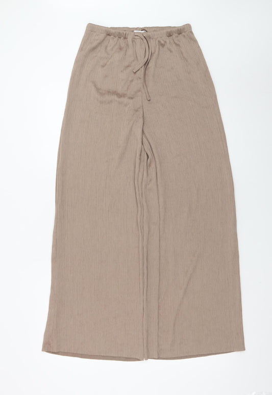 Gallery Womens Beige Wide-Leg Trousers Size S Elastic Waist