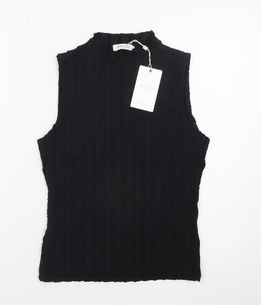 Cotton Club Women’s Black Sleeveless Mock Neck Stretch Tank Top Size S