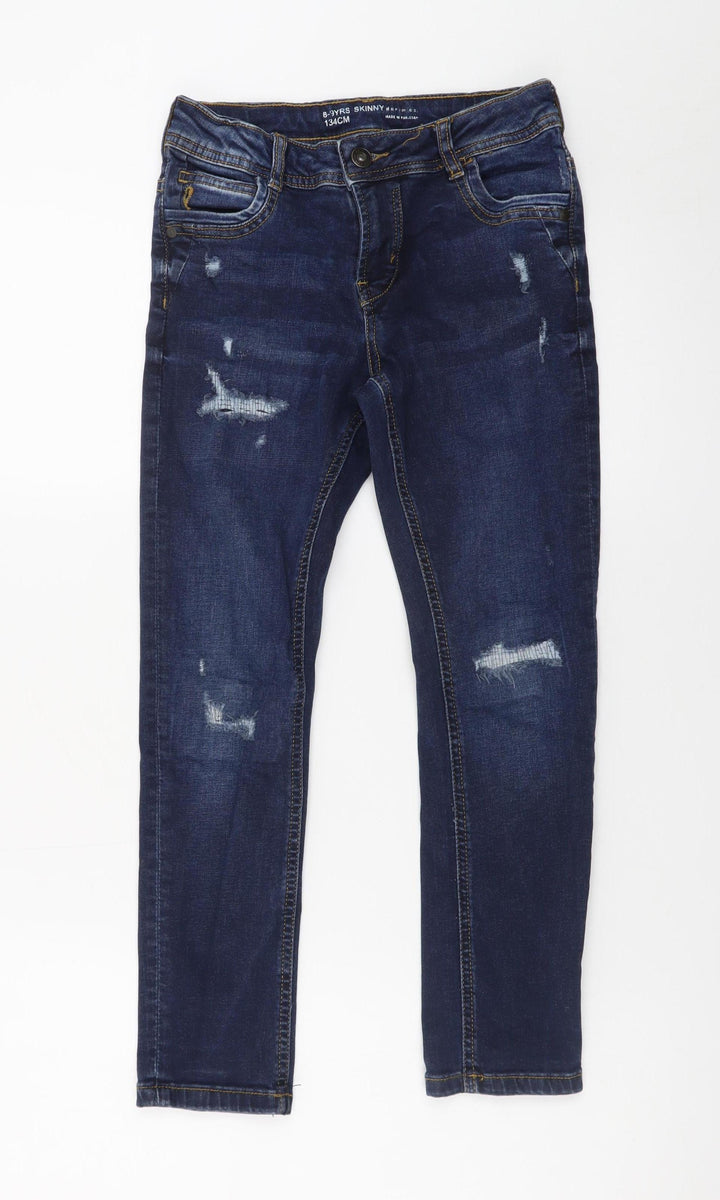 Denim Co. Girls Blue Skinny Jeans 8-9 Years Distressed Stretch Denim