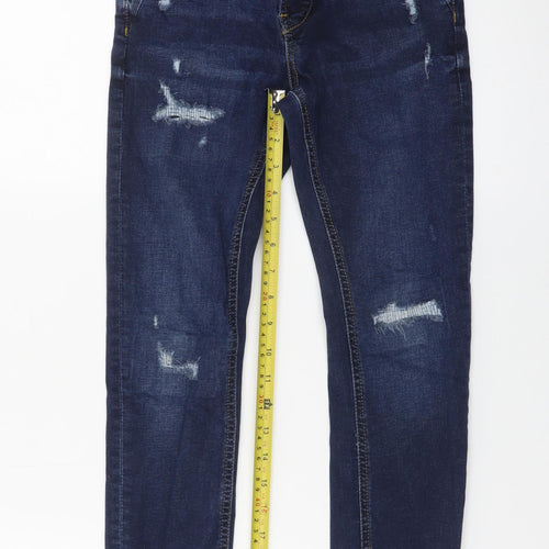 Denim Co. Girls Blue Skinny Jeans 8-9 Years Distressed Stretch Denim