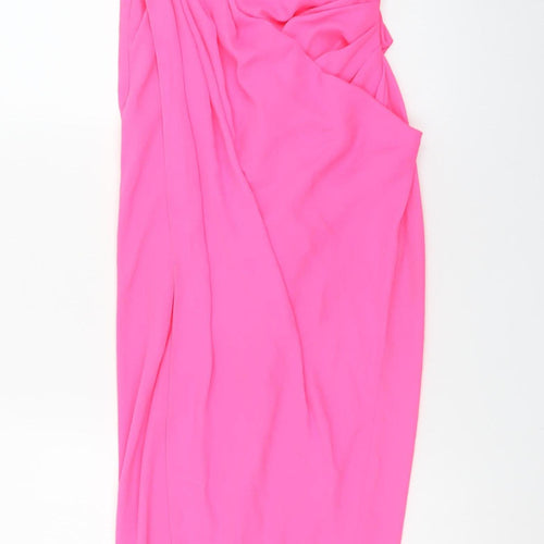 ASOS DESIGN Women's Pink Long Bodycon Ruched V-Neck Dress Size 8