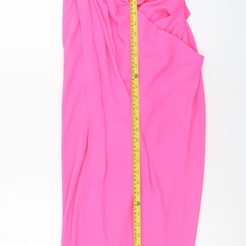 ASOS DESIGN Women's Pink Long Bodycon Ruched V-Neck Dress Size 8