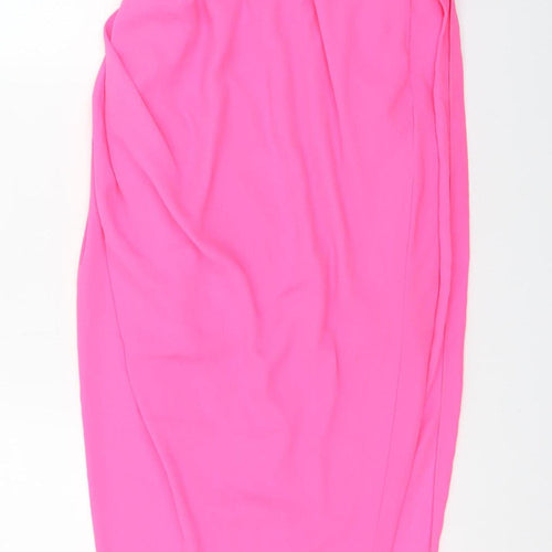 ASOS DESIGN Women's Pink Long Bodycon Ruched V-Neck Dress Size 8