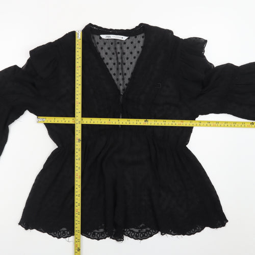 Zara Women’s Black Chiffon Ruffle Tunic Blouse Size M