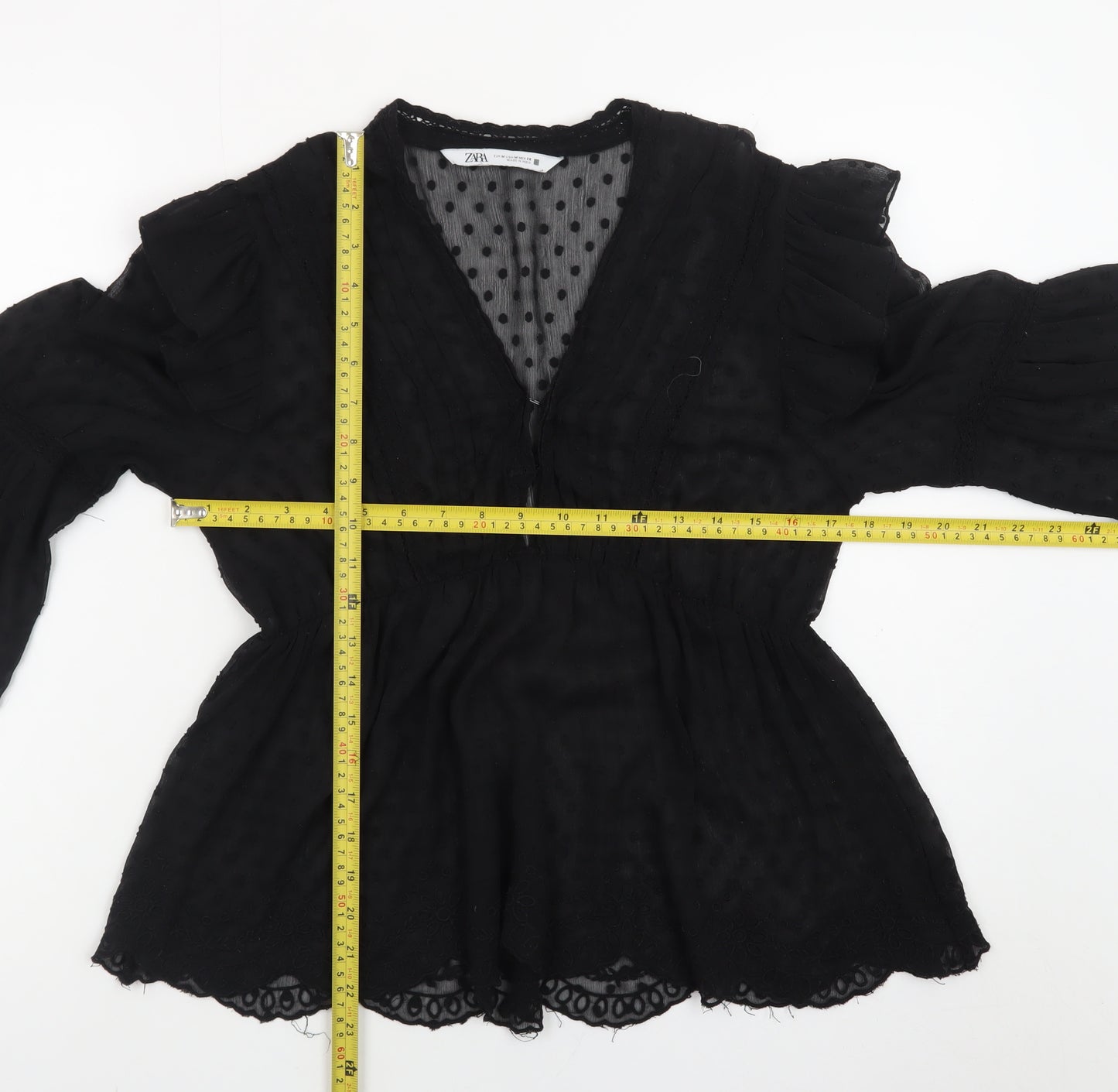 Zara Women’s Black Chiffon Ruffle Tunic Blouse Size M