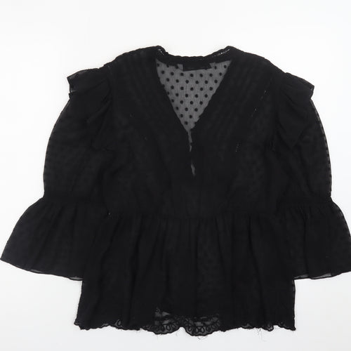 Zara Women’s Black Chiffon Ruffle Tunic Blouse Size M