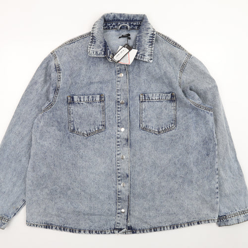 Boohoo Women Blue Denim Oversized Button-Up Jacket UK 16 Casual Style
