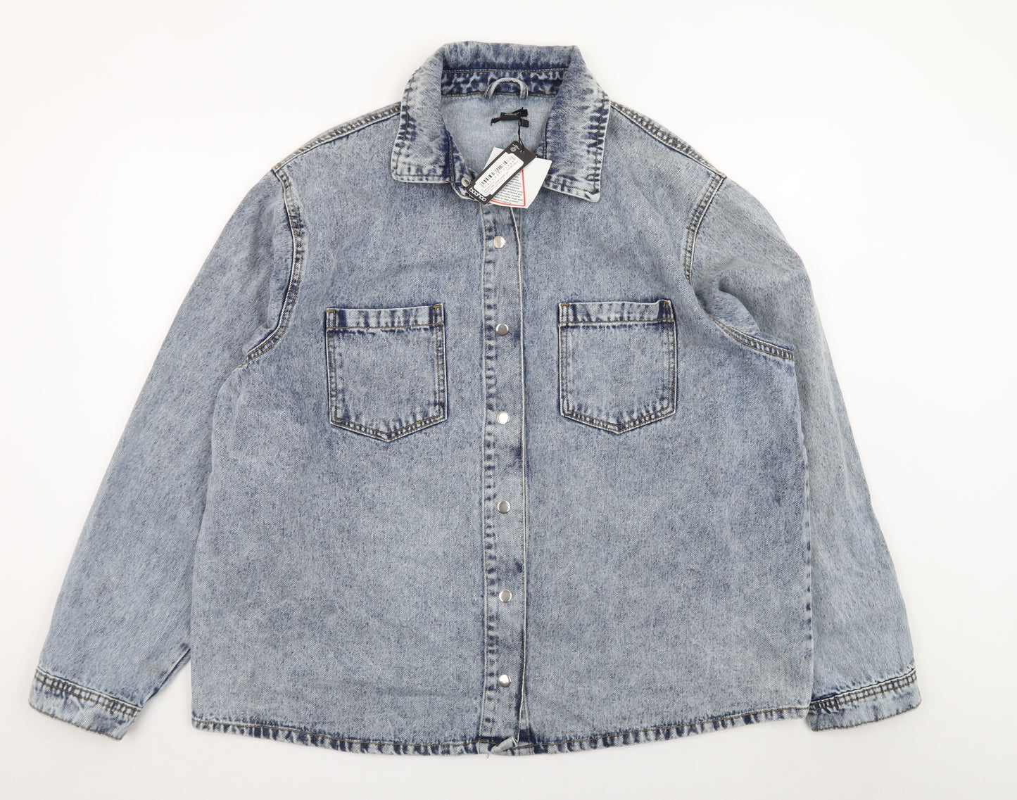 Boohoo Women Blue Denim Oversized Button-Up Jacket UK 16 Casual Style
